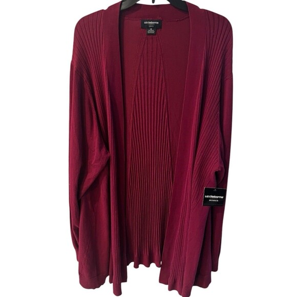 Liz Claiborne Sweater Plus 3X Open Cardigan Career Front Ribbed Casual Soft New - Picture 1 of 10